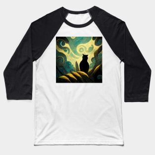 Van Gogh inspired black cat Baseball T-Shirt